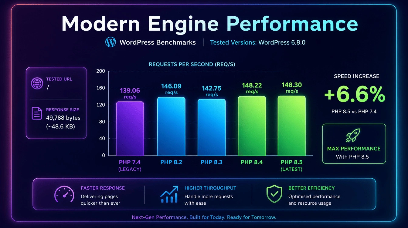 Bar chart comparing the processing speeds of older legacy code against modern engine releases